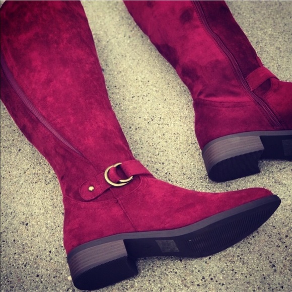 New TRIXIE Vegan Suede Wine Knee-High Riding Boot - Picture 7 of 9